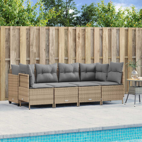 Gartenmöbelset mit Kissen 5 Teile beige Geflecht