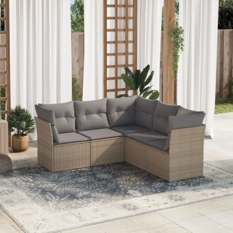Gartenmöbelset mit Kissen 5 Teile beige Rattan