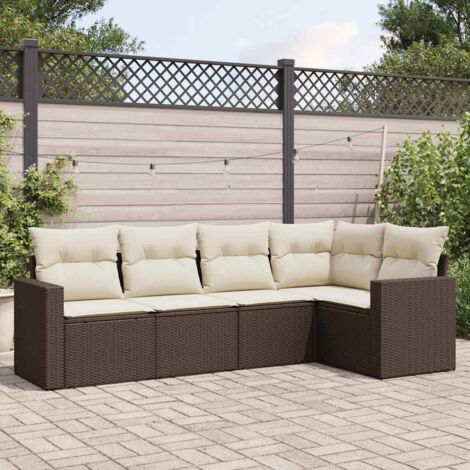 Gartenmöbelset mit Kissen 5 Teile braunes Geflecht