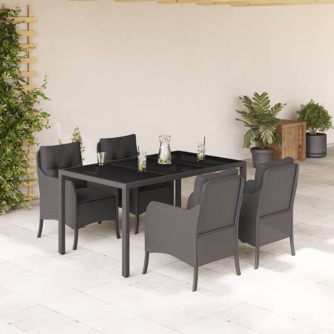 Gartenmöbelset mit Kissen 5 Teile Schwarz Geflochtene Rattan