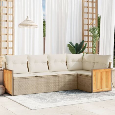 Gartenmöbelset mit Kissen 5 Teilig Beige Geflochtene Harz