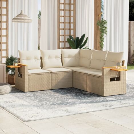 Gartenmöbelset mit Kissen 5-teilig beige geflochtenes Kunstharz