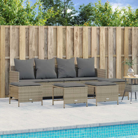 Gartenmöbelset mit Kissen 5-teilig Beige Geflochtenes Material