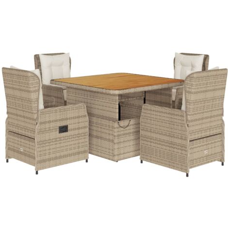 Gartenmöbelset mit Kissen 5-teilig Beige Poly Rattan