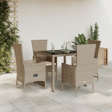 Gartenmöbelset mit Kissen 5-teilig Beige Poly-Rattan