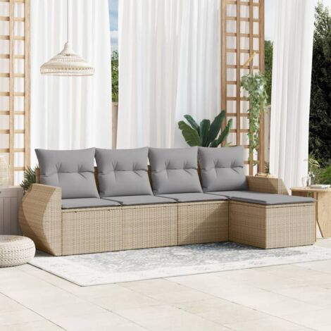 Gartenmöbelset mit Kissen 5-teilig beige Rattan