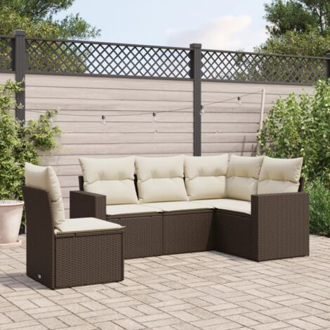Gartenmöbelset mit Kissen 5-teilig braun geflochtene Kunststoffe