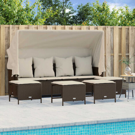 Gartenmöbelset mit Kissen 5-teilig braun geflochtene Rattan