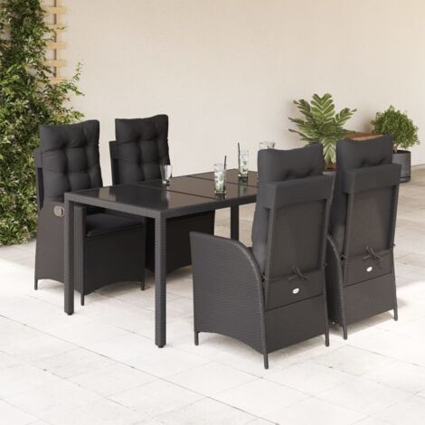 Gartenmöbelset mit Kissen 5-teilig Schwarz Geflecht