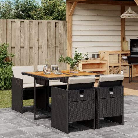 Gartenmöbelset mit Kissen 5-teilig Schwarz Geflochtene Kunststoffe