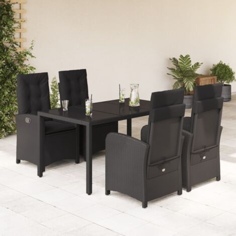 Gartenmöbelset mit Kissen 5-teilig Schwarz Geflochtene Rattan