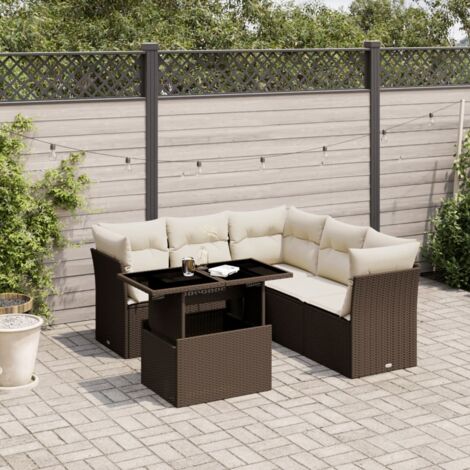 Gartenmöbelset mit Kissen 6 Stück braun, geflochtene Rattanoptik