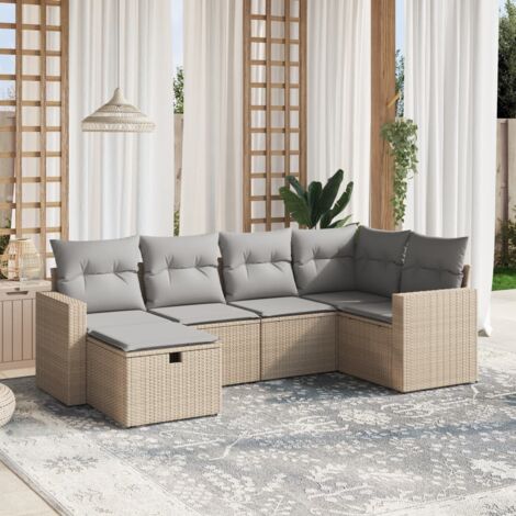 Gartenmöbelset mit Kissen 6 Stück, gemischtes Beige, Geflecht