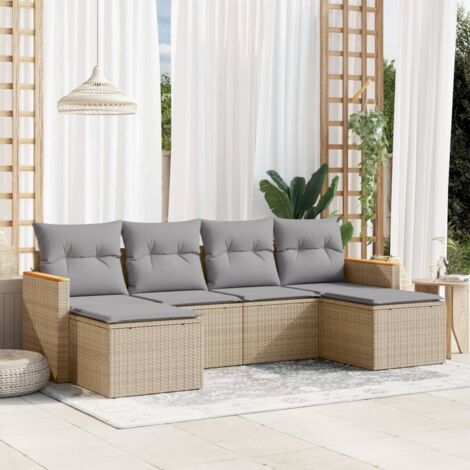 Gartenmöbelset mit Kissen 6 Stück, Melange Beige, Geflecht
