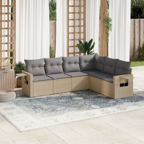 Gartenmöbelset mit Kissen 6 Teile beige, Geflecht
