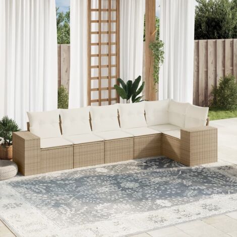 Gartenmöbelset mit Kissen 6 Teile Beige Geflecht