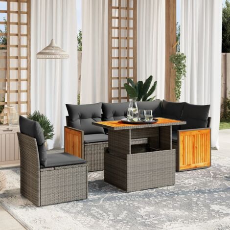 Gartenmöbelset mit Kissen 6 Teile beige geflochtene Kunstfaser