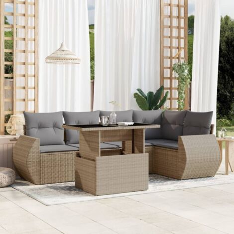 Gartenmöbelset mit Kissen 6 Teile beige geflochtene Kunstharz