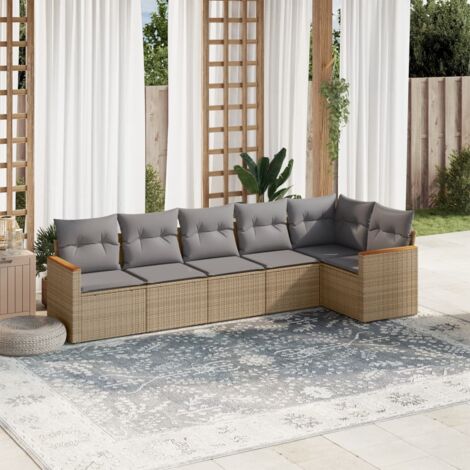 Gartenmöbelset mit Kissen 6 Teile beige geflochtene Kunstharz