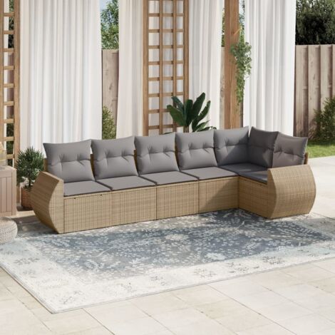 Gartenmöbelset mit Kissen 6 Teile beige geflochtene Rattan