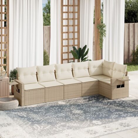 Gartenmöbelset mit Kissen 6 Teile beige geflochtenes Kunstharz