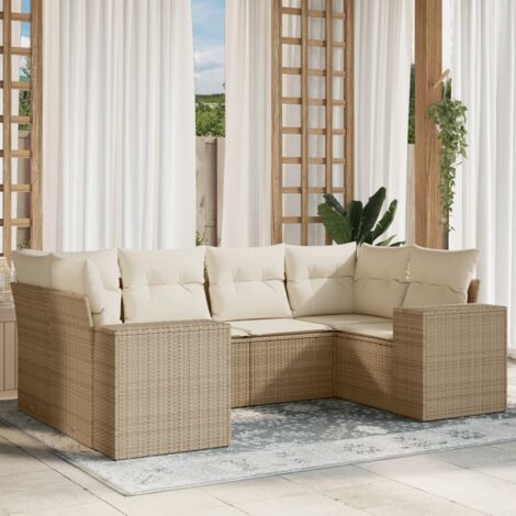 Gartenmöbelset mit Kissen 6 Teile beige Rattan