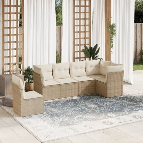 Gartenmöbelset mit Kissen 6 Teile beige Rattan