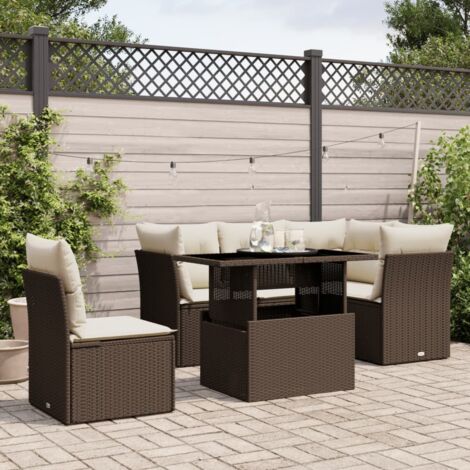 Gartenmöbelset mit Kissen 6 Teile Braun Geflochtene Kunststoffe