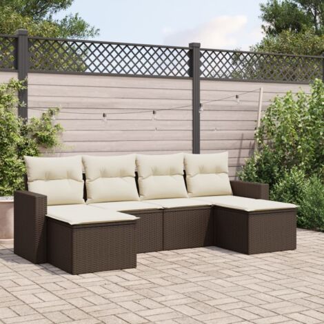 Gartenmöbelset mit Kissen 6 Teile braun geflochtene Rattan
