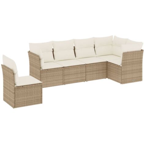 Gartenmöbelset mit Kissen 6-teilig beige geflochtene Kunstharz