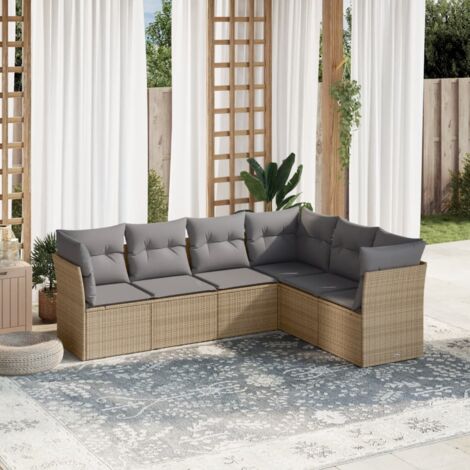 Gartenmöbelset mit Kissen 6-teilig beige geflochtene Kunststoff