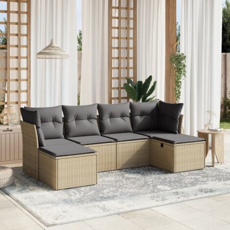 Gartenmöbelset mit Kissen 6-teilig beige Rattan