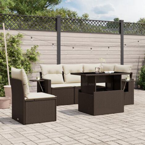 Gartenmöbelset mit Kissen 6 Teilig Braun Geflecht