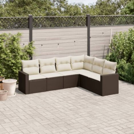 Gartenmöbelset mit Kissen 6 Teiliges Set braun Rattangeflecht