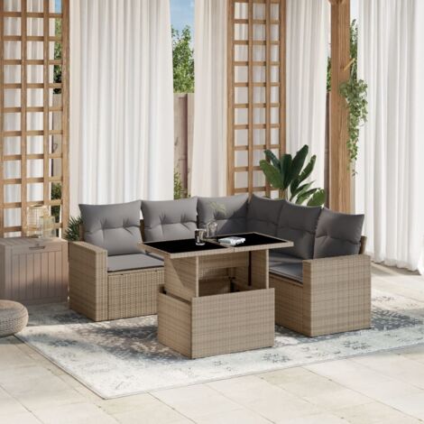 Gartenmöbelset mit Kissen 6 Tlg. Beige Geflochtene Harz