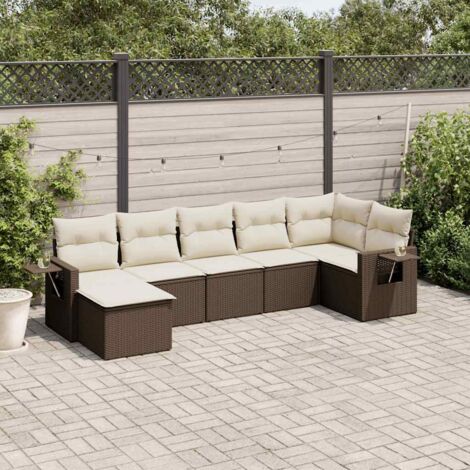 Gartenmöbelset mit Kissen 7 Teile braun geflochtene Rattan
