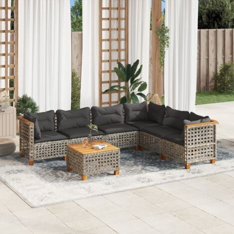 Gartenmöbelset mit Kissen 7 Teile grau Geflecht