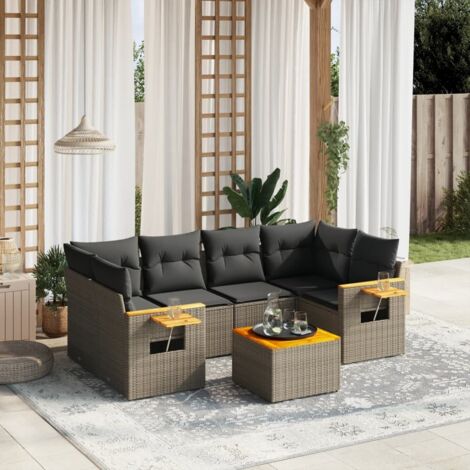 Gartenmöbelset mit Kissen 7 Teile grau Geflecht