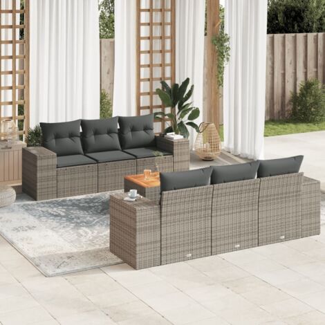 Gartenmöbelset mit Kissen 7 Teile grau geflochtene Kunstfaser