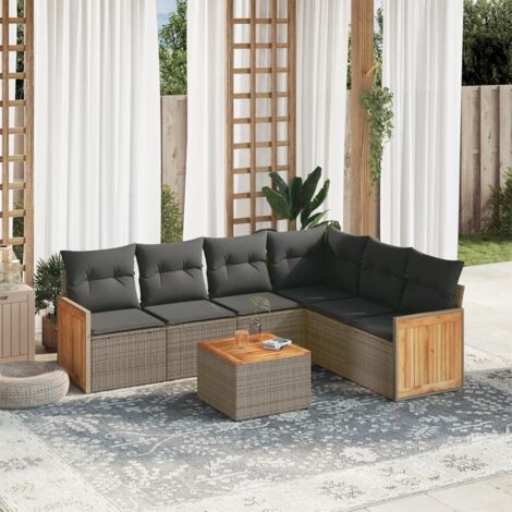 Gartenmöbelset mit Kissen 7 Teile grau Rattan
