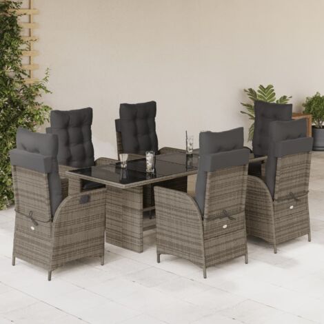 Gartenmöbelset mit Kissen 7 Teile Grau Rattan