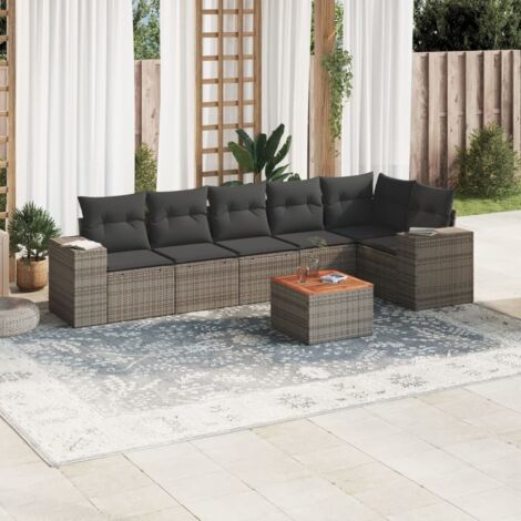 Gartenmöbelset mit Kissen 7 Teile grau Rattan