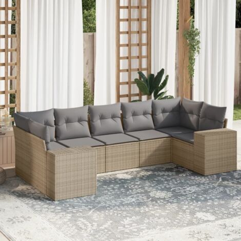 Gartenmöbelset mit Kissen 7-teilig Beige geflochtenes Material