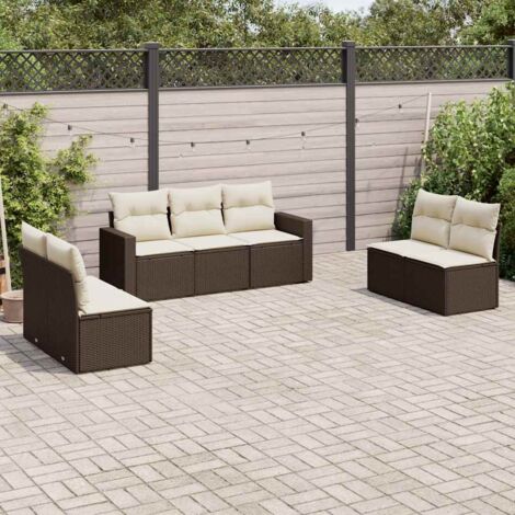 Gartenmöbelset mit Kissen 7 Teilig, Braun, Geflochtene Rattan