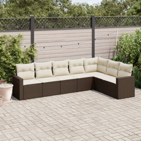 Gartenmöbelset mit Kissen 7-teilig braun Rattan