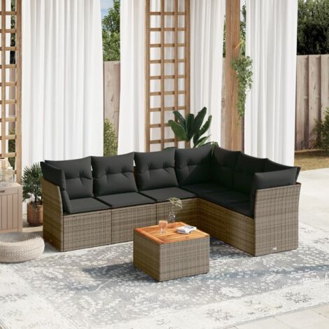 Gartenmöbelset mit Kissen 7-teilig grau geflochtene Rattan