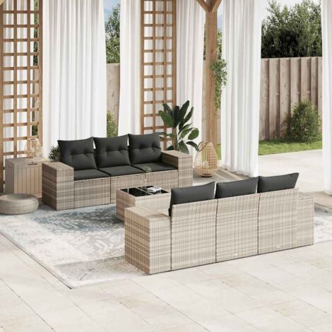 Gartenmöbelset mit Kissen 7-teilig grau hell Rattan