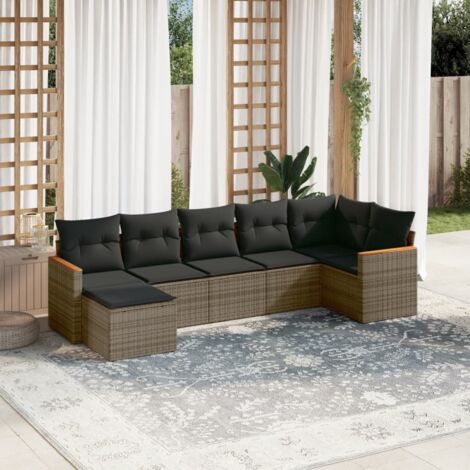 Gartenmöbelset mit Kissen 7-teilig grau Rattan