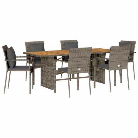 Gartenmöbelset mit Kissen 7 Teilig Grau Rattan