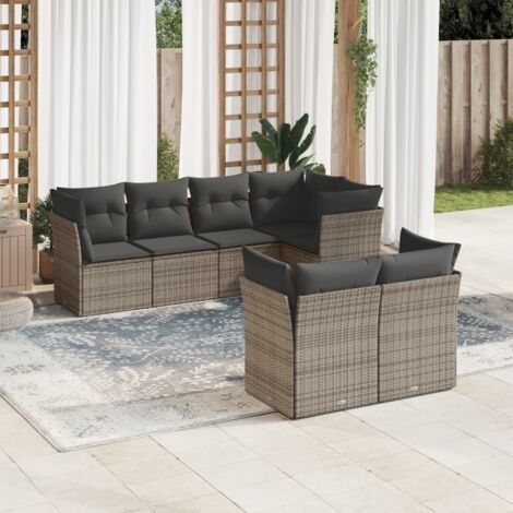 Gartenmöbelset mit Kissen 7 Teilig Grau Rattan
